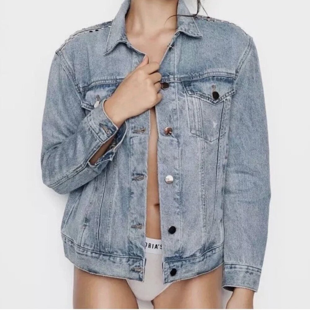 Victoria’s Secret Very Sexy Embellished Studded Denim Jean Jacket Size Small